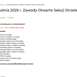 16 grudnia 2025 r. Zawody Otwarte Sekcji Strzeleckiej